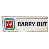 Vntg metal 54x18 7Up Carry Out sign