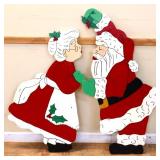 Vntg wood die cut Santa & Mrs Claus figures