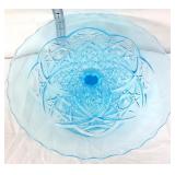 Vntg blue opalescent 10in diameter cake stand