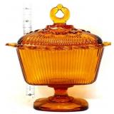 Vntg amber pedestal candy dish