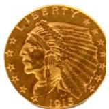 1915 Indian head $2.5 gold coin