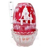 Fenton cranberry/clear Mary Gregory fairy lamp