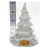 Fenton 4in clear iridescent Christmas tree w/ cat