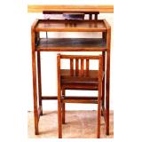 Vntg oak candlestick phone table w/ chair