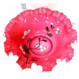 Vntg 10.5 cranberry/white cased glass bowl