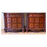 Pair modern marble top 2 drawer nightstands