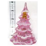 Fenton 4in pink iridescent flocked Christmas tree
