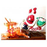 Vtg Santa in sleigh w/ reindeer blow mold NO SHIP
