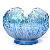 Fenton blue iridescent lotus 5in rose bowl