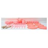 Lot of pink plastic child size tea set pieces