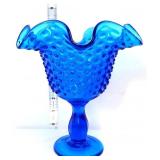 Fenton colonial blue hobnail 8in open compote