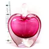 Cranberry/clear art glass heart perfume bottle