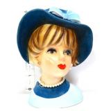 Vntg 6in lady head vase w/ blue hat see photos