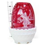 Fenton cranberry/white Mary Gregory fairy lamp