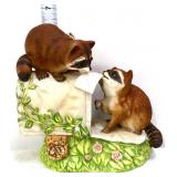 Homco porcelain raccoons at mailbox figure