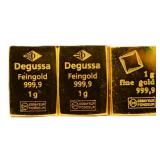 Lot of 3 1 gram gold pieces