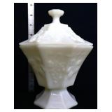 Vntg milk glass covered candy dish