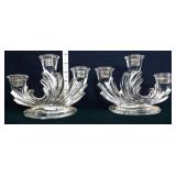 Pair vntg clear glass candlestick holders
