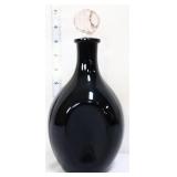 Vntg black glass decanter with clear ball stopper