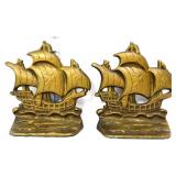 Pair cast iron ship bookends