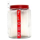 Glass flour canister w/ red lid
