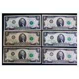 Lot of 6 $2 notes