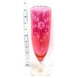 Vntg cranberry etched 9in vase