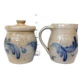 Rowe Pottery Works cobalt decorated cream/sugar