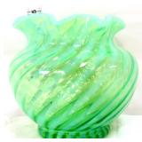 Fenton key lime opalescant spiral optic 5in vase