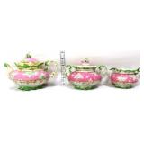 3 piece pink & green porcelain tea set