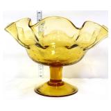 Vntg amber glass 11in open compote