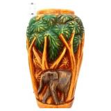 8in pottery elephant in trees vase
