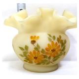 Fenton custard glass artist signed rose bowl