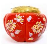Fenton mandarin red lotus covered box