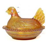 Vintage amber iridescent carnival hen on nest