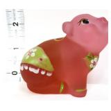 Fenton pink satin happy pig figure w/ flowers