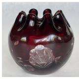 Ruby Red Etched Glass Vase Ruby Red Etched Glass Vase