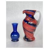 Hand Blown Pitcher and Blue Vase Hand Blown Pitcher and Blue Vase