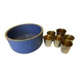 Vintage Pottery Bowl and Pewter Shot Cups