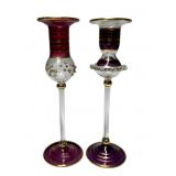 Hand-Blown Art Glass Candlesticks