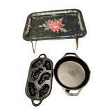 Cast Iron Cookware & Vintage Tray
