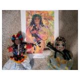 Print Portrait And 2 Doll Lot
