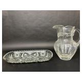 Heavy Glass Pitcher, Pressed Glass Star of David