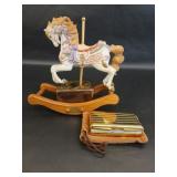 Vintage Musical Carousel Rocking Horse and Mirror