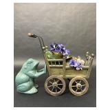 Cast Iron Frog Door Stopper & Small Wood Carriage