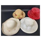 Red Church Hat, White Lace Hat, Straw Summer Hat