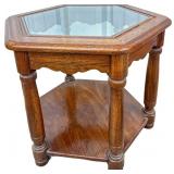 Wood Hexagonal Table with Glass Top