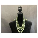 Green Plastic Beaded Necklace/Earrings