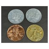 Large Novelty Penny, Mercury Dime, Buffalo Nickel