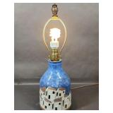 Glazed Pottery Village Table Lamp Blue